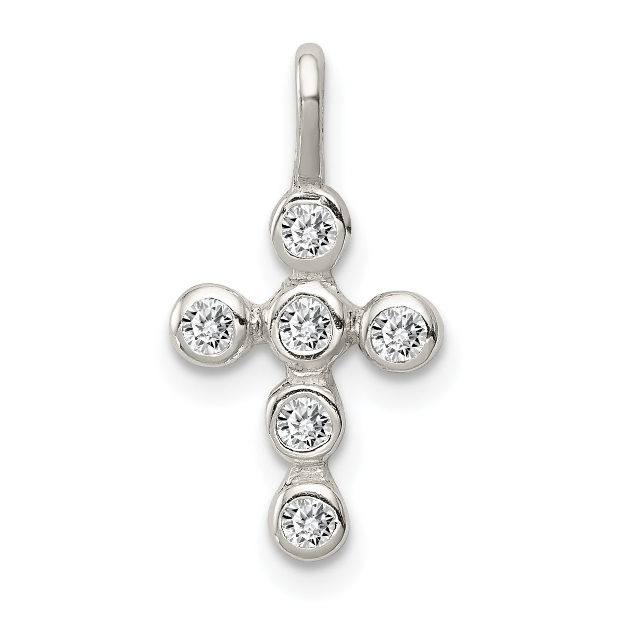 Sterling Silver Polished Cross CZ Charm