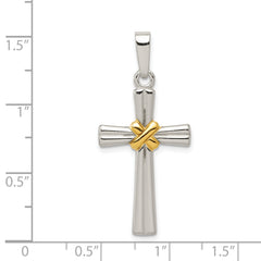 Sterling Silver 925 Polished Latin Cross Pendant with Gold-tone Accents