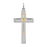 Sterling Silver Rhodium-plated & Gold-tone Rosary on Cross Pendant