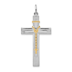 Sterling Silver Rhodium-plated & Gold-tone Rosary on Cross Pendant