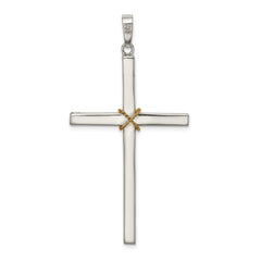 Sterling Silver 925 Hollow Crucifix Pendant with Gold-Plated Rope Trim