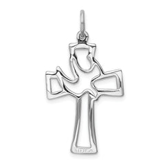Sterling Silver Rhodium-Plated Dove Cross Pendant Elegant Themed Design