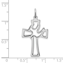Sterling Silver Rhodium-Plated Dove Cross Pendant Elegant Themed Design
