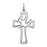 Sterling Silver Rhodium-plated Polished Cut-out Dove Cross Pendant