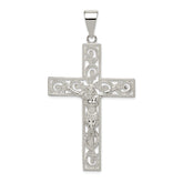 Sterling Silver Polished Beaded Filigree Crucifix Pendant