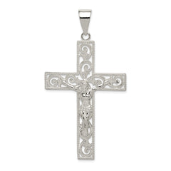 Sterling Silver Polished Beaded Filigree Crucifix Pendant