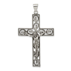 Sterling Silver Antiqued Beaded Filigree Crucifix Pendant