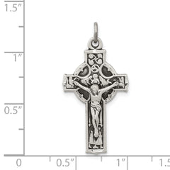 Sterling Silver 925 Polished Irish Crucifix Pendant Antique Inspired