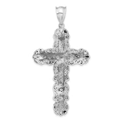 Sterling Silver 925 Antique Textured Floral Cross Pendant Unisex