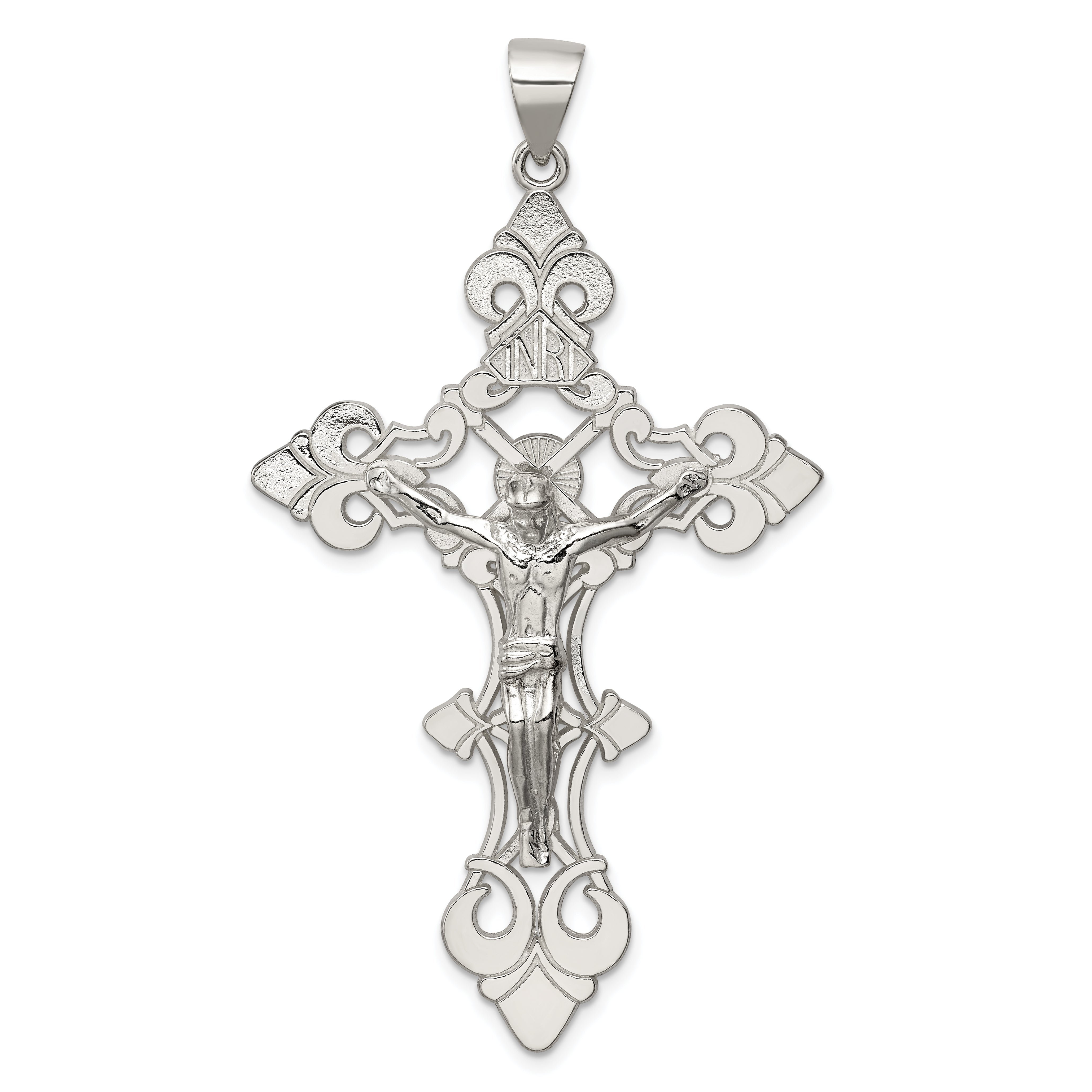 Sterling Silver Polished Large INRI Crucifix Pendant