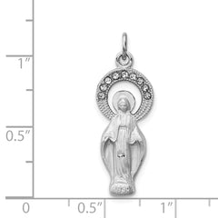 Sterling Silver 925 Miraculous Medal Pendant with CZ Rhodium Finish