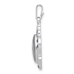 Sterling Silver Miraculous Blue CZ Pendant Polished Rhodium Finish