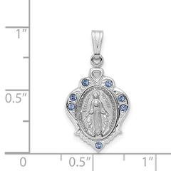 Sterling Silver Miraculous Blue CZ Pendant Polished Rhodium Finish