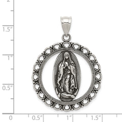 Sterling Silver 925 Antiqued Religious Circle Pendant Ruffled Elegance