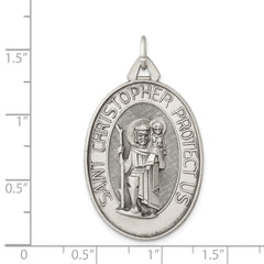 Sterling Silver 925 St. Christopher Antique Satin Pendant Elegant and Solid