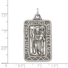 Sterling Silver 925 St. Christopher Medal with Antiqued Brushed Finish