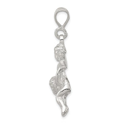 Sterling Silver 925 Flying Angel Pendant with Heart, Polished & Textured