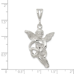 Sterling Silver 925 Flying Angel Pendant with Heart, Polished & Textured