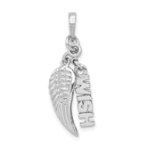 Sterling Silver Rhodium-plated Polished/Textured Wish/Angel Wing Pendant