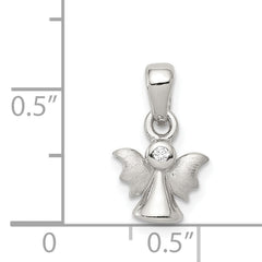 Sterling Silver CZ Angel Pendant with Polished Satin Finish