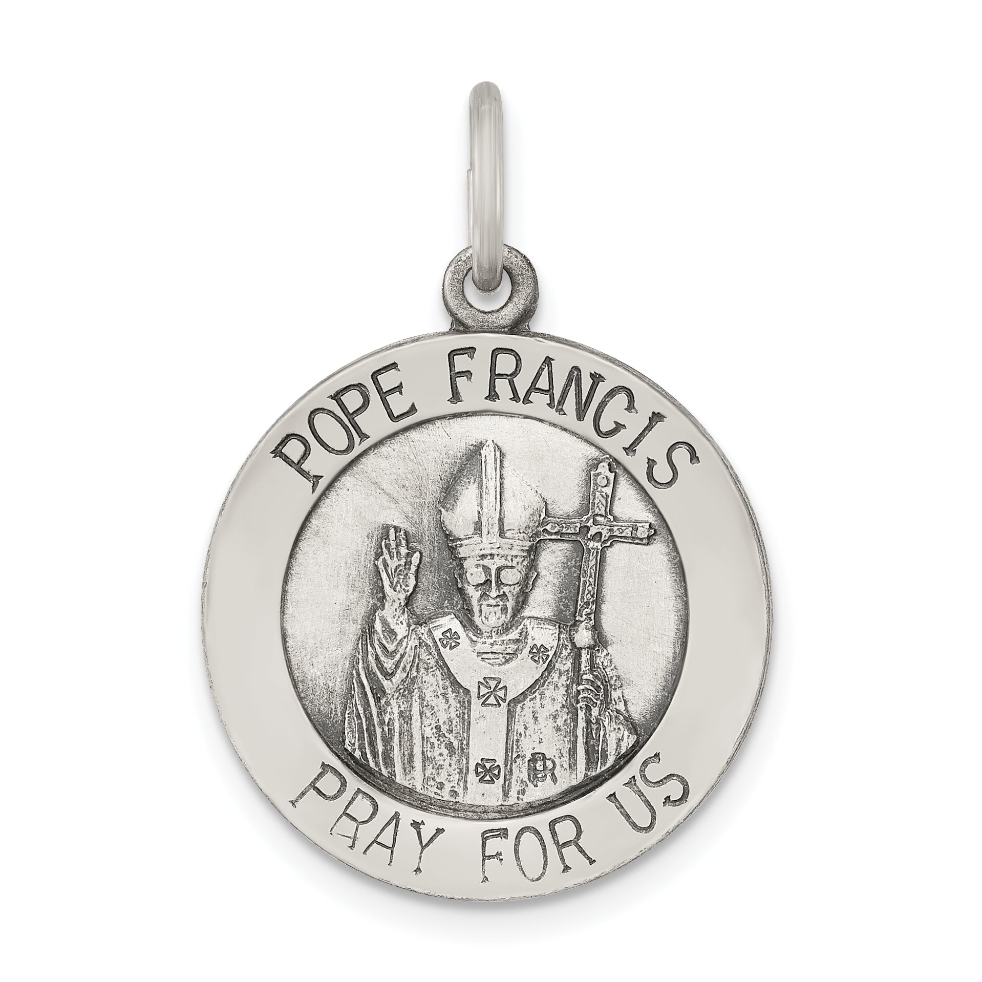 Sterling Silver Antiqued and Brushed Pope Francis Medal