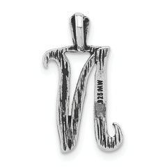 Sterling Silver 925 Unisex Letter N Pendant with Antiqued Striped Texture