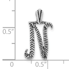 Sterling Silver 925 Unisex Letter N Pendant with Antiqued Striped Texture