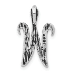 Sterling Silver 925 Antiqued Letter W Unisex Pendant