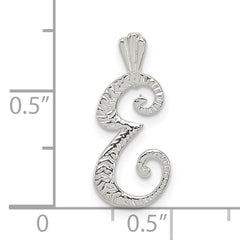 Sterling Silver 925 Letter E Pendant with Polished Textured Finish