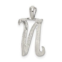 Sterling Silver 925 Letter N Pendant with Polished & Textured Finish