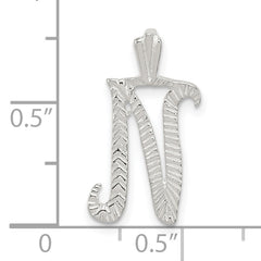 Sterling Silver 925 Letter N Pendant with Polished & Textured Finish
