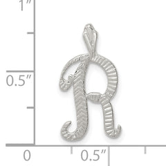 Sterling Silver 925 Letter R Pendant with Polished Textured Finish