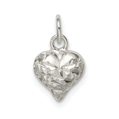 Sterling Silver 925 Heart Charm with Diamond-Cut Polished Finish