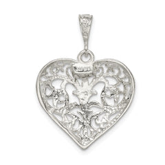 Sterling Silver 925 Polished Filigree Heart Pendant with Anti-Tarnish Finish