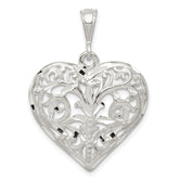 Sterling Silver Polished Filigree Heart Pendant