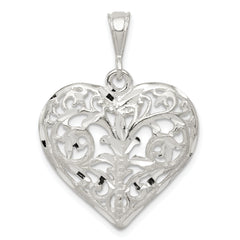 Sterling Silver Polished Filigree Heart Pendant
