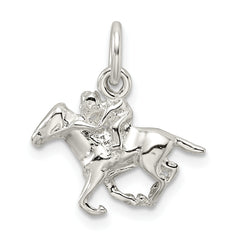 Sterling Silver 925 Horse Rider Charm 3D Polished Anti-Tarnish