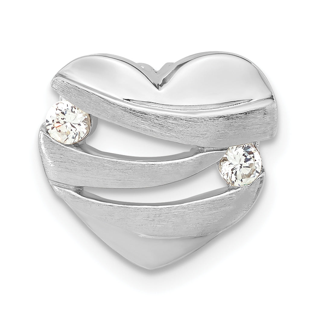 Sterling Silver Polished & Brushed CZ Heart Chain Slide