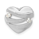 Sterling Silver Polished & Brushed CZ Heart Chain Slide