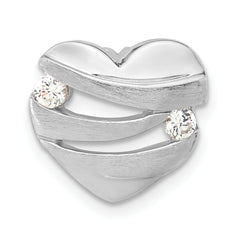 Sterling Silver Polished & Brushed CZ Heart Chain Slide