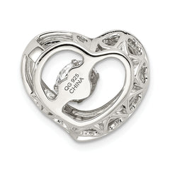 Sterling Silver CZ Heart Pendant with Platinum-Plate Polished Finish Sophia Jewelers