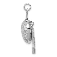 Sterling Silver CZ Heart Lock & Key Pendant with Rhodium Finish