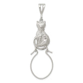 Sterling Silver Polished Sitting Cat Charm Holder Pendant