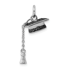 Sophia Jewelers Sterling Silver Graduation Cap Pendant with Black CZ