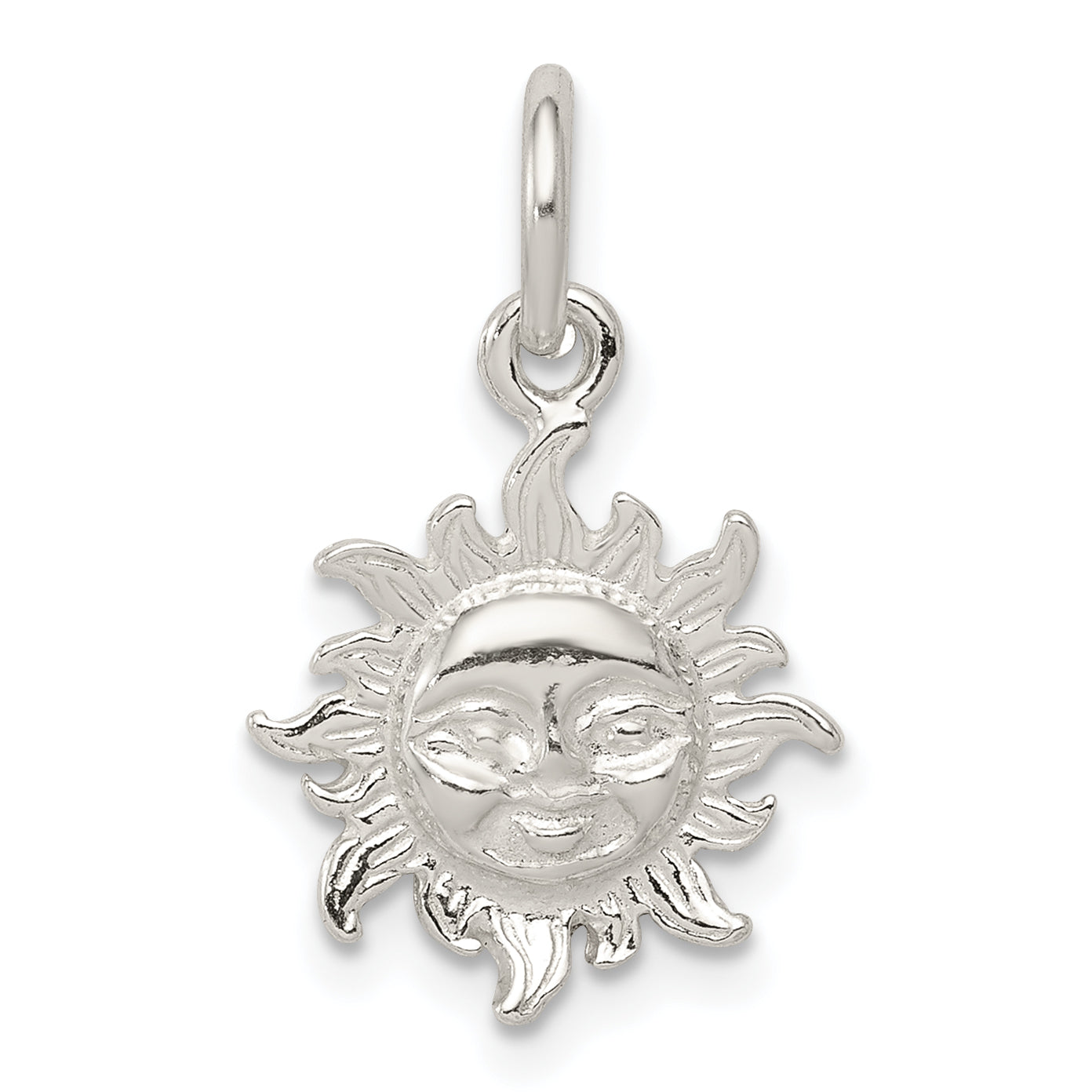 Sterling Silver Polished Face in Sun Pendant