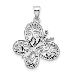 Sterling Silver 925 CZ Butterfly Pendant with Rhodium Plating