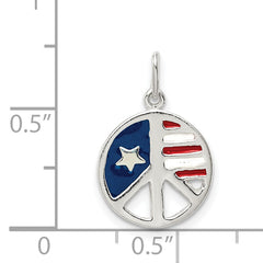 Sterling Silver Enamel American Flag Peace Sign Pendant, Polished Finish