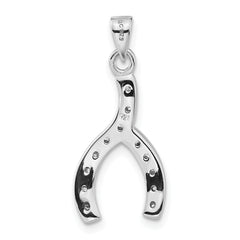 Sterling Silver 925 Wishbone Pendant with White CZ Rhodium Polish