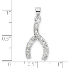 Sterling Silver 925 Wishbone Pendant with White CZ Rhodium Polish