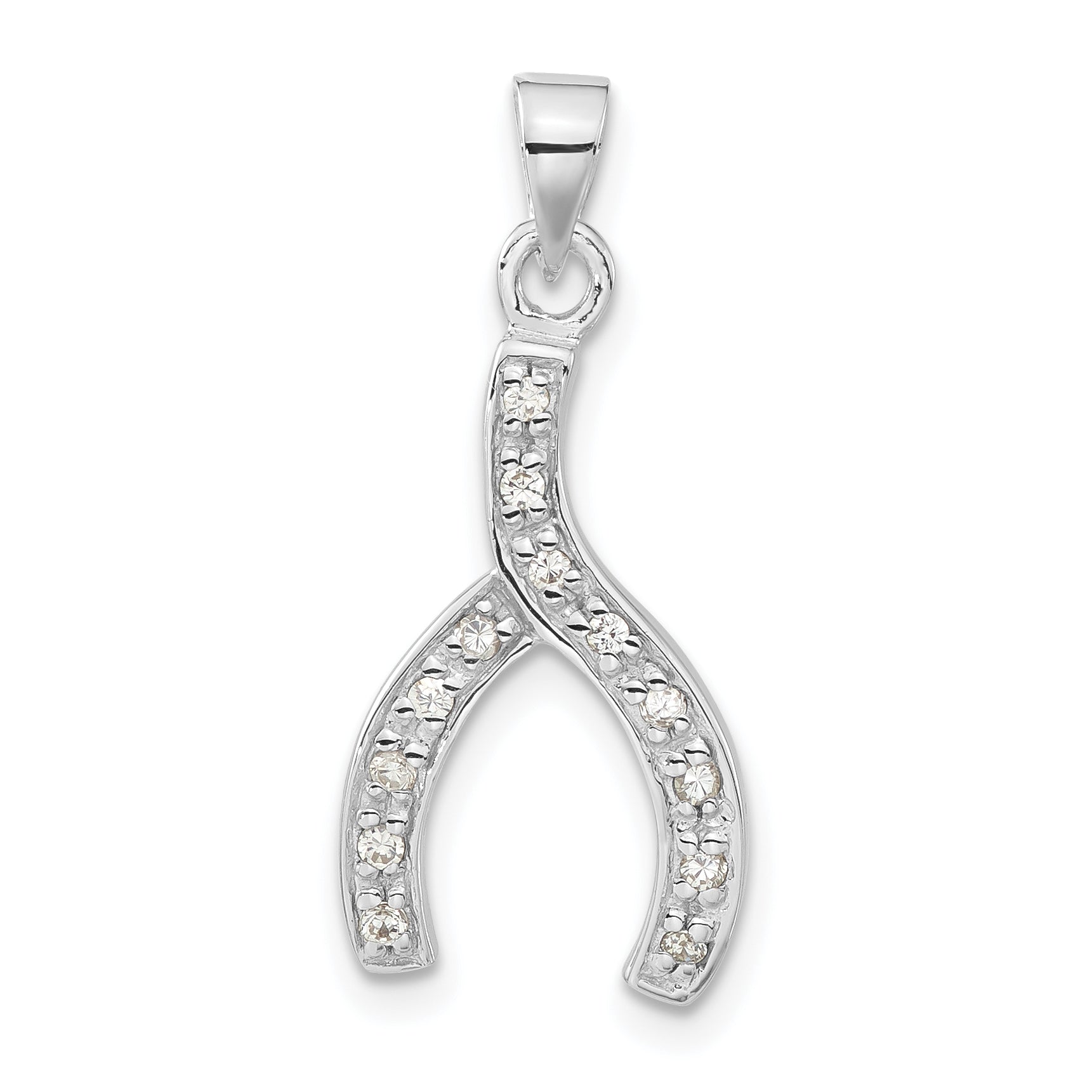 Sterling Silver Rhodium-plated Polished CZ Wishbone Pendant
